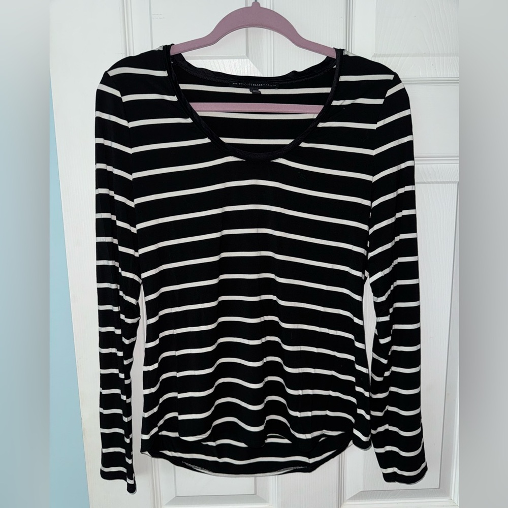 White House Black Market Striped Scoop Neck Long Sleeve Top | Size Medium